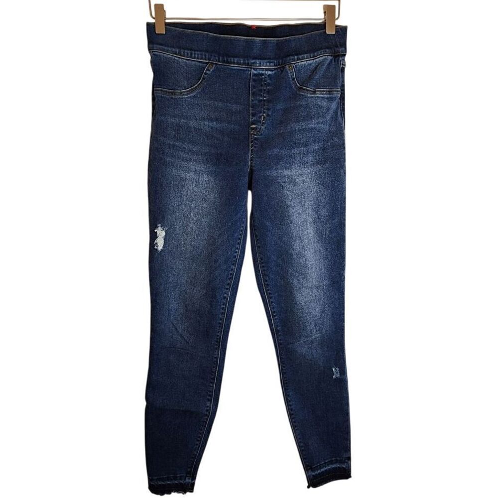 Spanx Jeans Women's Medium Distressed Skinny Ankle Raw‎ Hem Blue Denim